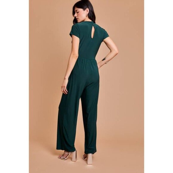 Cowl Tunic Neck Short Sleeve Jumpsuit - Picture 6 of 7